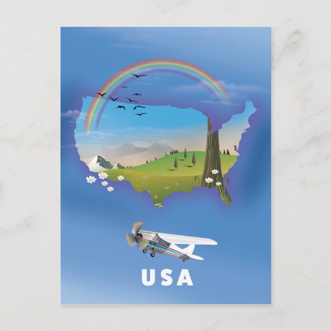 USA Illustrerad resaffisch Vykort (Framsida)
