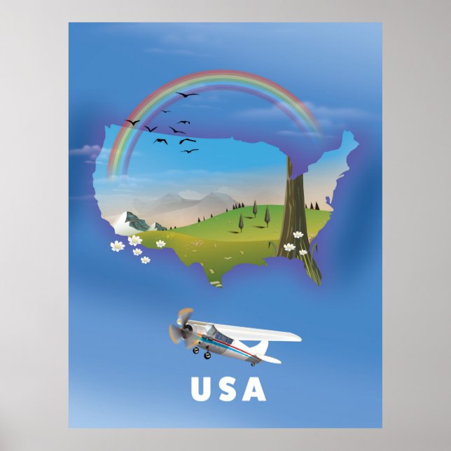 USA Illustrerad reseaffisch Poster (Framsidan)