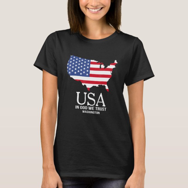 USA In God We Trust Washington Map Flag Patriotic  T Shirt (Framsida)