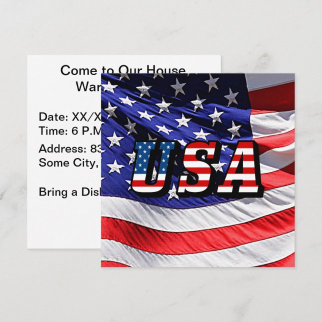 USA - Inbjudan till amerikanska Flagga och Flagga (Fram/baksida)