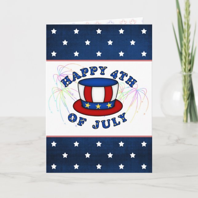 USA Independence day Card. Morbror Sams hatt, stjä Kort (Framsida)