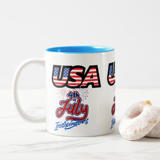 "USA Independence day Ceramic Mugg" Två-Tonad Mugg (Med munk)