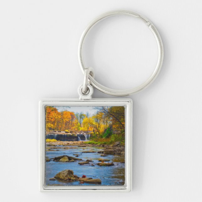 USA, Indiana. Cataract Falls State Recreation Fyrkantig Silverfärgad Nyckelring (Framsidan)