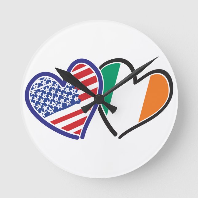 USA Ireland Heart Flaggor Rund Klocka (Framsida)