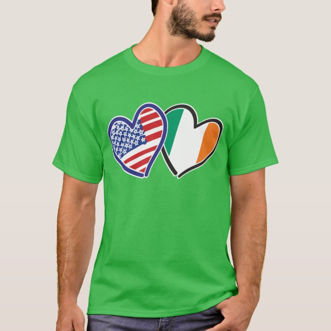 USA Irland Hjärtflaggor T Shirt (Framsida)