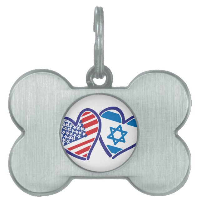 USA Israel Heart Flagga ID-bricka Husdjur (Framsidan)