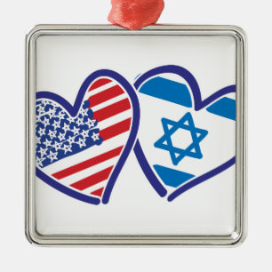 USA Israel Heart Flagga Julgransprydnad Metall