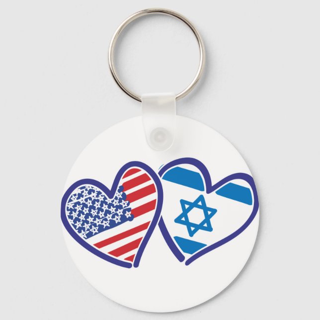 USA Israel Heart Flagga Nyckelring (Framsida)