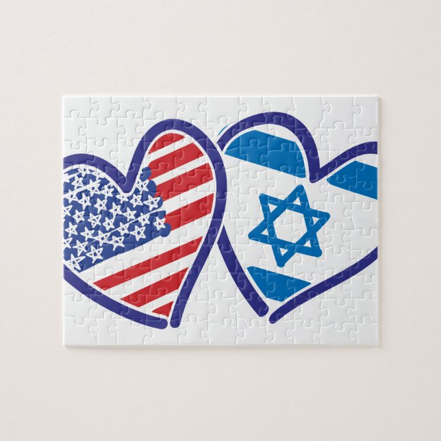USA Israel Heart Flagga Pussel (Horisontell)