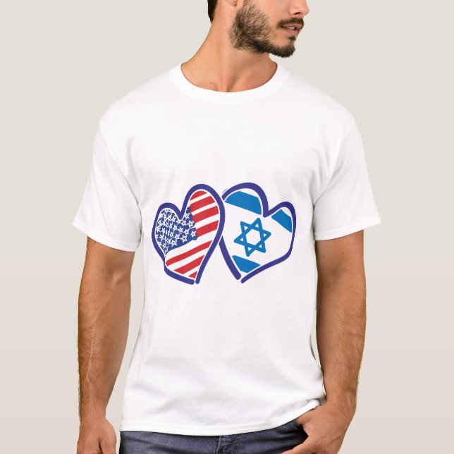 USA Israel Kärlek Hearts T Shirt (Framsida)