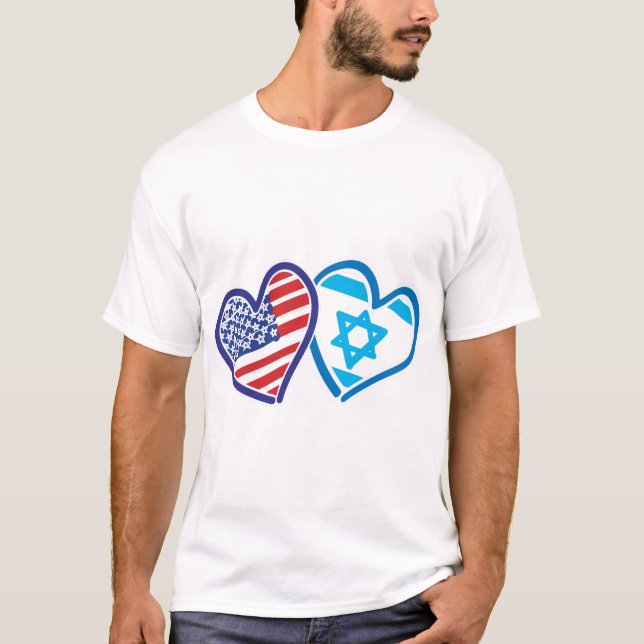 USA Israel Kärlek Hearts T Shirt (Framsida)
