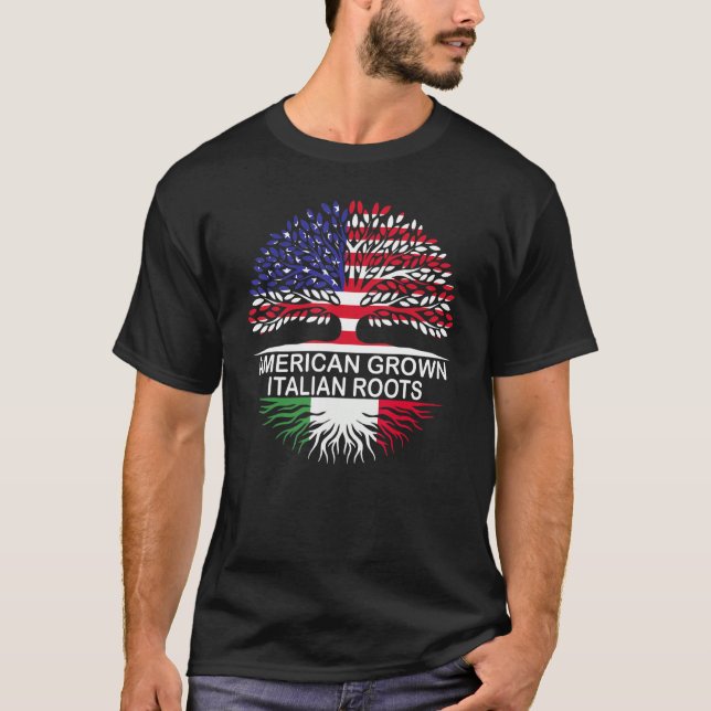 USA & Italien Flaggor American Grown Italy Roots T Shirt (Framsida)