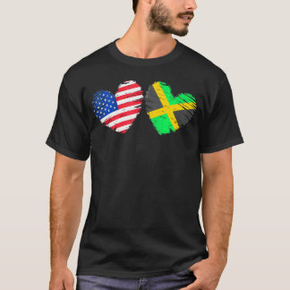 Usa Jamaica Flagga Heart Valentines day Jamaican A T Shirt