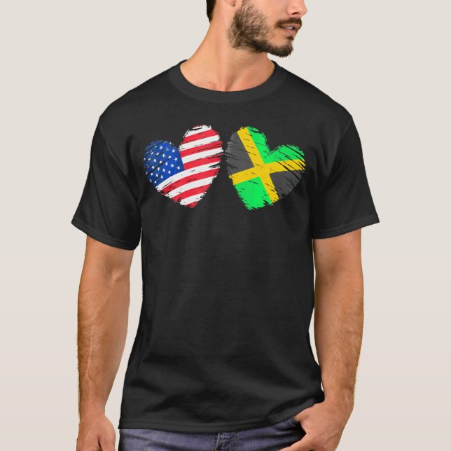 Usa Jamaica Flagga Heart Valentines day Jamaican A T Shirt (Framsida)