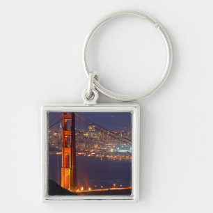 USA, Kalifornien. Golden Gate-bron nattetid Fyrkantig Silverfärgad Nyckelring