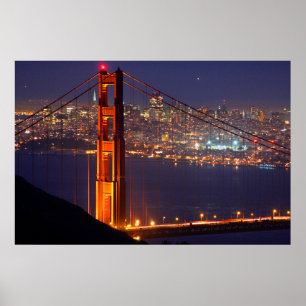 USA, Kalifornien. Golden Gate-bron på natten Poster