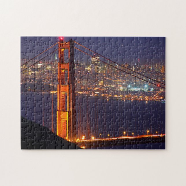 USA, Kalifornien. Golden Grind Bridge på natten Pussel (Horisontell)