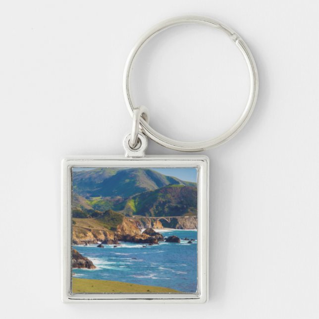 USA, Kalifornien. Panorama med Bixby Fyrkantig Silverfärgad Nyckelring (Framsidan)