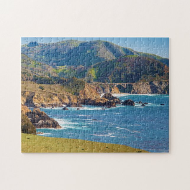 USA, Kalifornien. Panorama över Big Sur med Bixby Pussel (Horisontell)