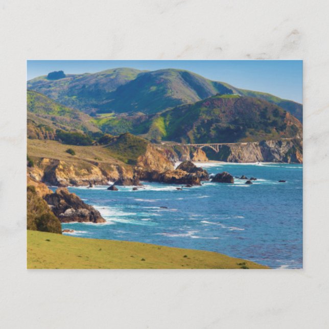 USA, Kalifornien. Panorama över Big Sur med Bixby Vykort (Framsida)
