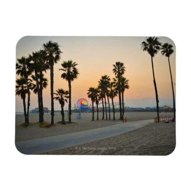 USA, Kalifornien, Santa Monica Pier vid solnedgång Magnet (Horisontell)