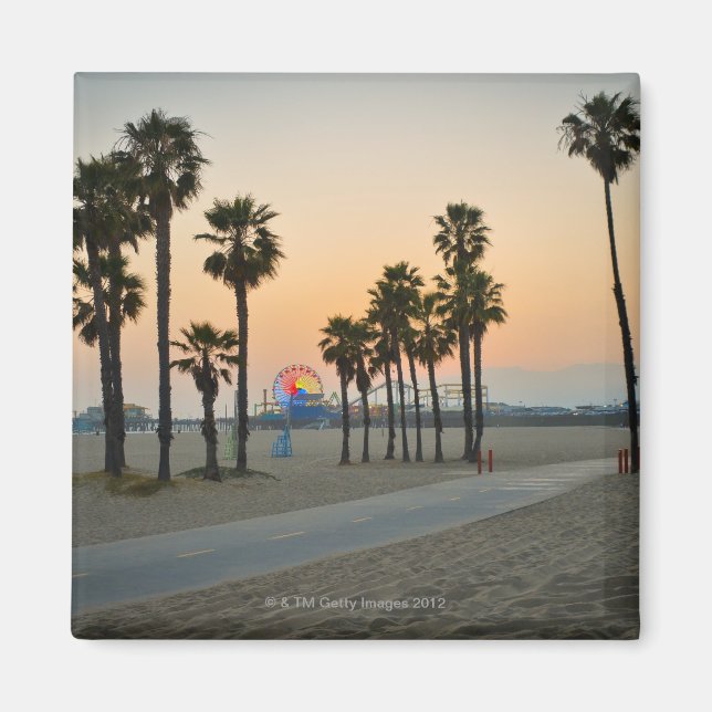 USA, Kalifornien, Santa Monica Pier vid solnedgång Magnet (Framsidan)