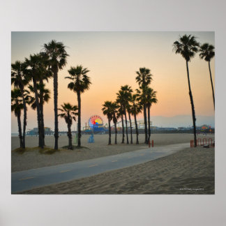 USA, Kalifornien, Santa Monica Pier vid solnedgång Poster