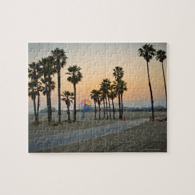 USA, Kalifornien, Santa Monica Pier vid solnedgång Pussel (Horisontell)