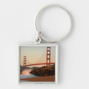 USA, Kalifornien. Utsikt över Golden Gate-bron Fyrkantig Silverfärgad Nyckelring