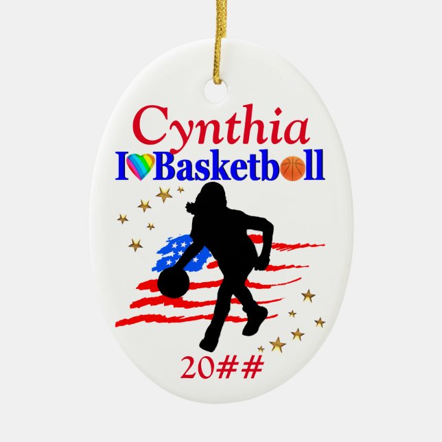 USA KÄRLEK BASKETBALL PERSONALIZE CHRISTMAS ORNATI JULGRANSPRYDNAD KERAMIK (Framsidan)