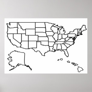 USA Karta Blank kontur Förenade Stater Poster