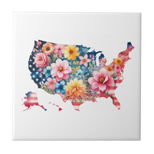 USA-karta blomma Kakelplatta (Framsidan)