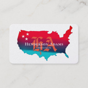 USA Karta Blue Red Rosett band Stars Monogram Visitkort