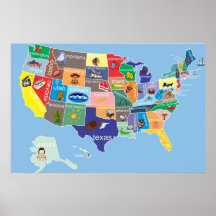 USA Karta för barn Whimsical