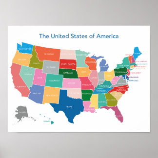 USA KARTA LJUSA FÄRGER POSTER