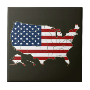USA karta med amerikan flagga Kakelplatta