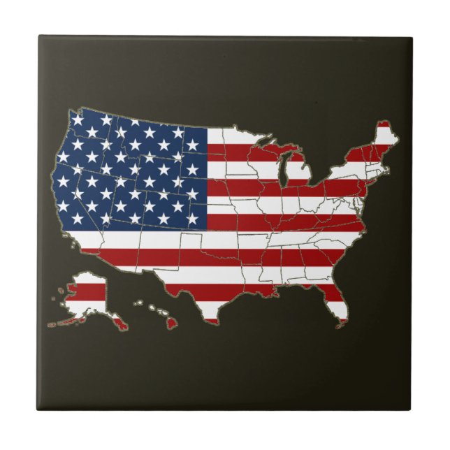 USA karta med amerikan flagga Kakelplatta (Framsidan)