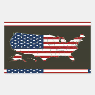 USA Karta med amerikan flagga Rektangulärt Klistermärke