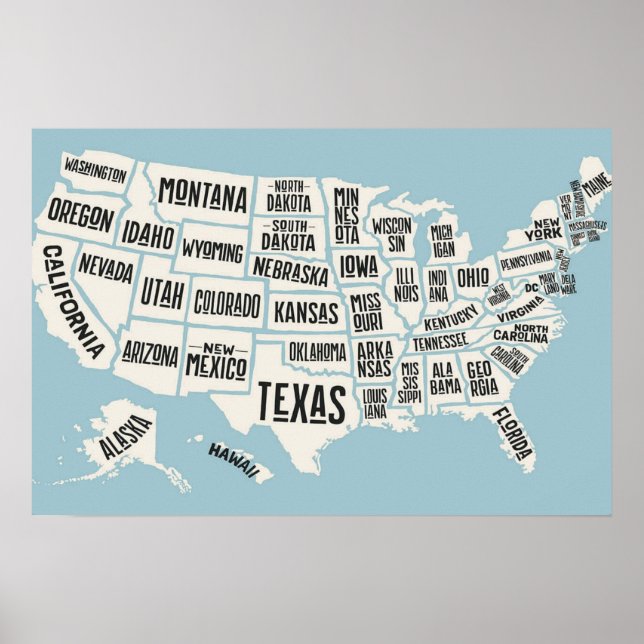 USA Karta med Staten Namn Förenade Stater Poster (Framsidan)