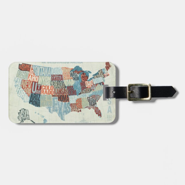 USA karta med stater i ord Bagagebricka (Horisontell Framsida)