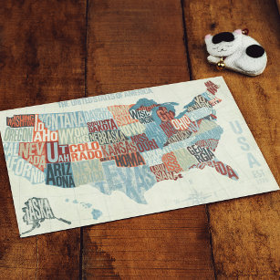 USA Karta med Stater i Ord Vykort