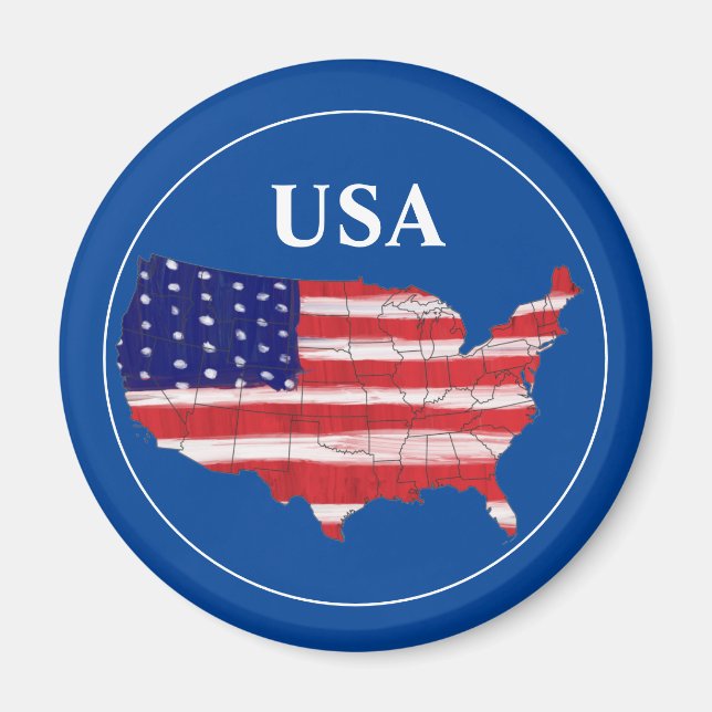 USA-karta och flagga    Magnet (Framsidan)