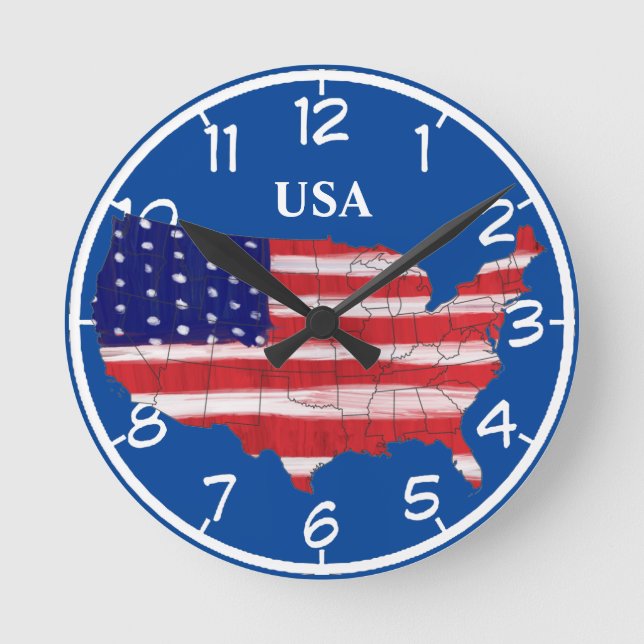 USA Karta och Flagga Rund Klocka (Framsida)