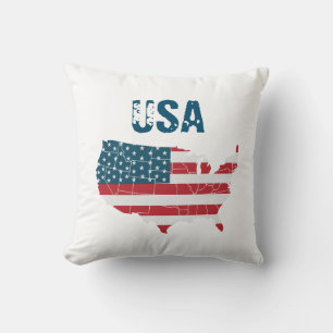 USA karta och flagga stars och stripes Kudde