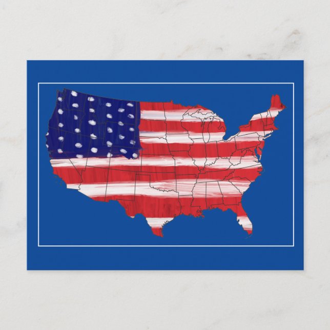USA Karta och Flagga Vykort (Framsida)