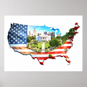 USA Karta Outlook-Flagga Poster