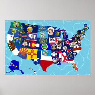 USA Karta Statsflaggor Mosaic Poster