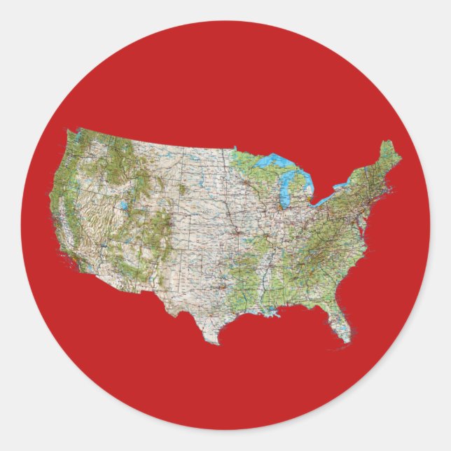 USA Karta Sticker Runt Klistermärke (Framsida)