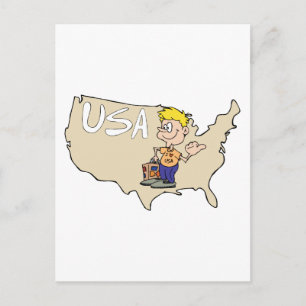 USA Karta Tecknad Art Vykort
