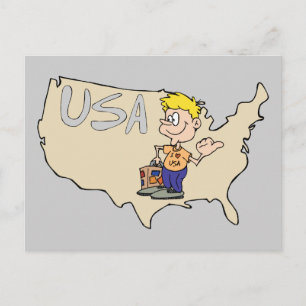 USA Karta Tecknad Art Vykort